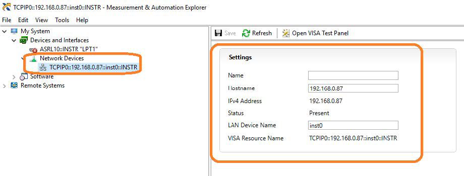 系統(tǒng)更新其配置后，儀器將顯示在“網(wǎng)絡設備”菜單中